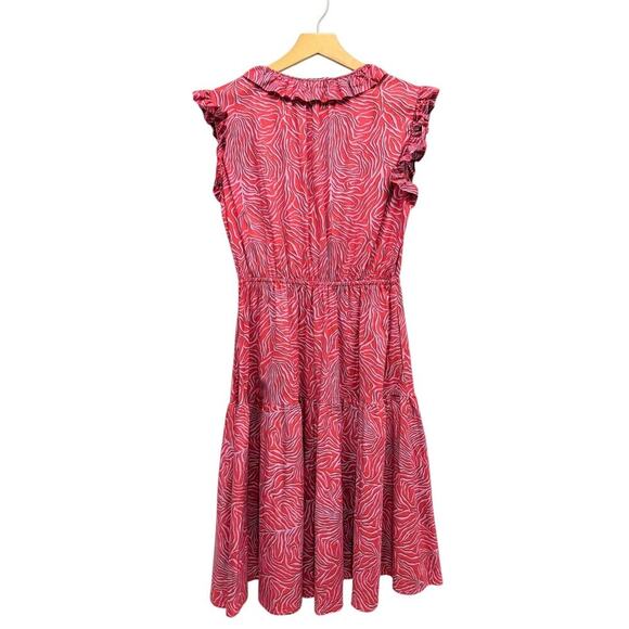 Tucker Red Zebra Print Ruffle Midi Dress Sleeveless Tiered size Medium - Picture 4 of 6